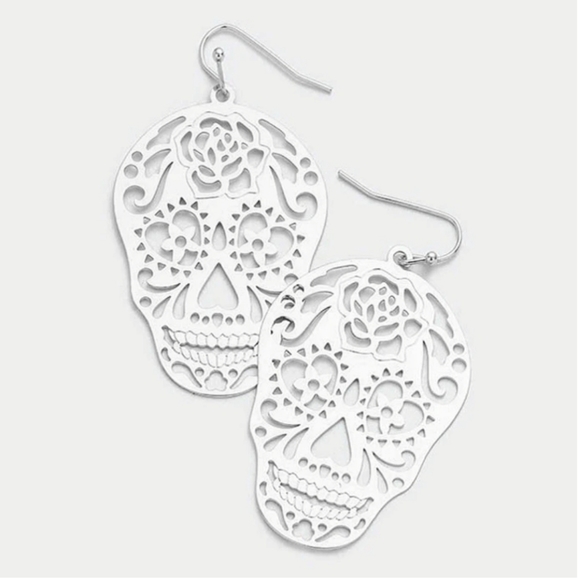 Jewelry - Sugar Skull Metal Filigree Earrings